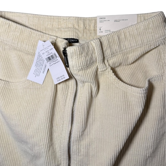 NWT AMERICAN EAGLE Corduroy Super Hi-Rise A-Line Mini Skirt Sz 4 27W Cream - Picture 5 of 10